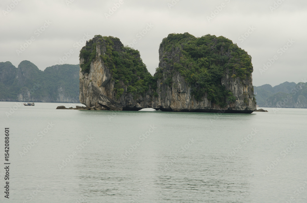 Naklejka premium Limestone cliff in Lan Ha Bay. Cat Ba Archipelago. Vietnam.