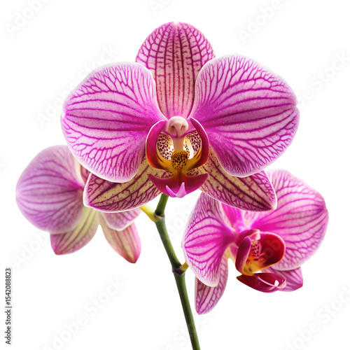 Striking Pink Striped Orchid Blossom Against a Clean Black Background