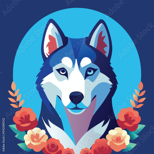 Majestic siberian husky with striking ice blue eyes vector illustration