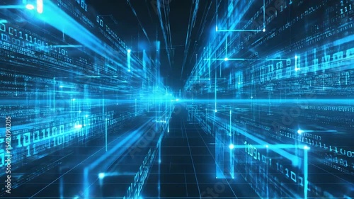 Wallpaper Mural A futuristic data highway corridor composed of glowing binary code, illustrating high-speed digital information flow and cyber connectivity. Torontodigital.ca