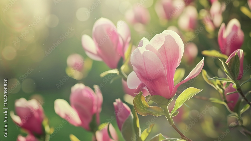 Obraz premium Vintage flower postcard with beautiful flowers in the garden. Background ofmagnolia