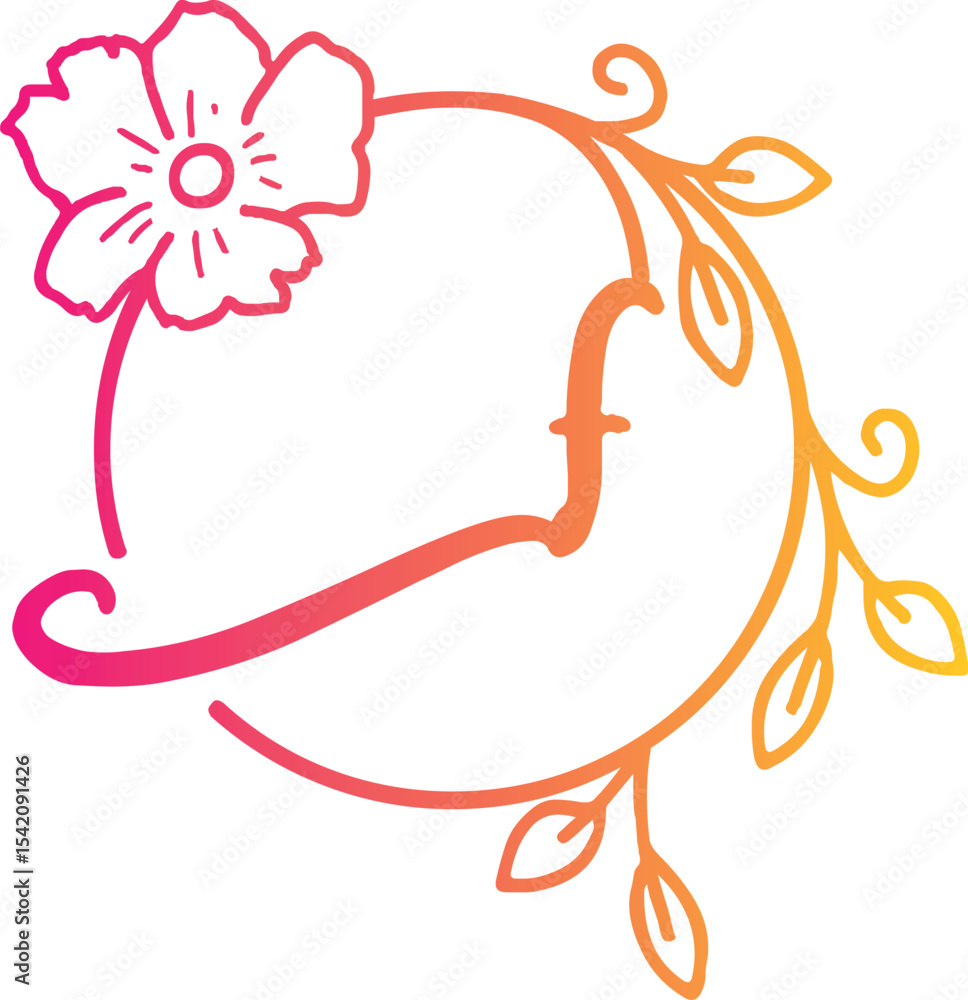 Fototapeta premium Elegant floral monogram logo with cursive letter F
