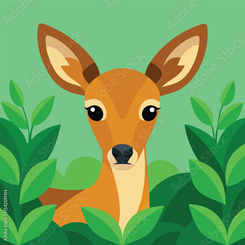 Young roe deer partially hidden in vibrant floral setting