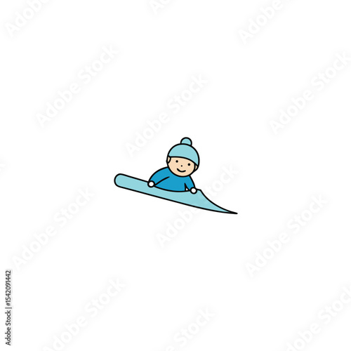 Cartoon Snowboarder Dude Tucks and Glides Down a Snowy Hill Full of Cheer and Winter Fun