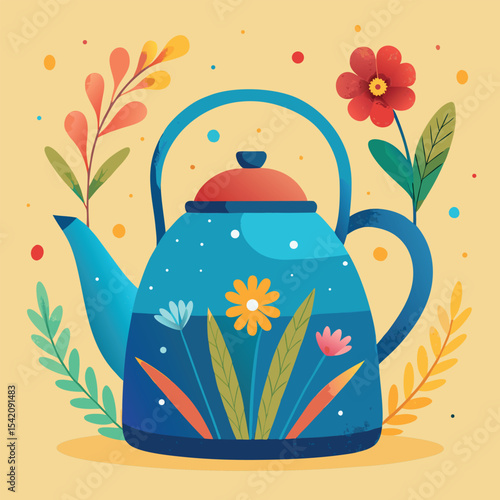 Whimsical watercolor teapot design in cmyk and grayscale