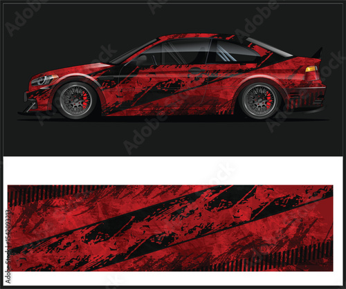Red Black Abstract Car Wrap Design for Racing