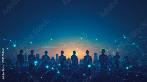 abstract professional business team people innovation connection of line from nail node to node on Smart Innovation city with connection cyber security network reciprocity , networking concept