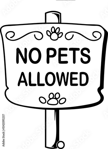 A black and white sign featuring paw prints and decorative swirls stating 