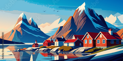 Nordic Fjord with Mountains – Flat Vector Scene