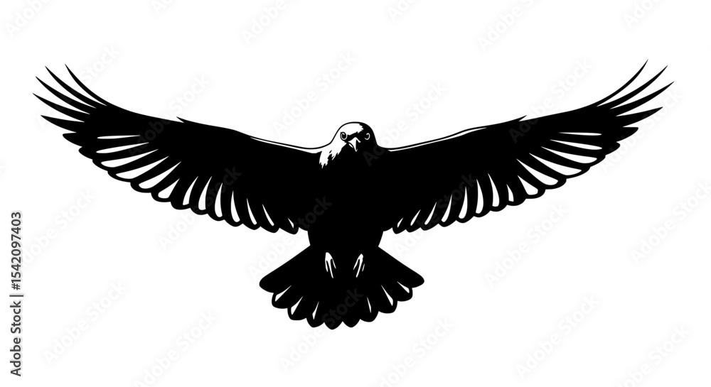 Obraz premium Eagle with Open Wings Vector | Black and White Bird of Prey Illustration 