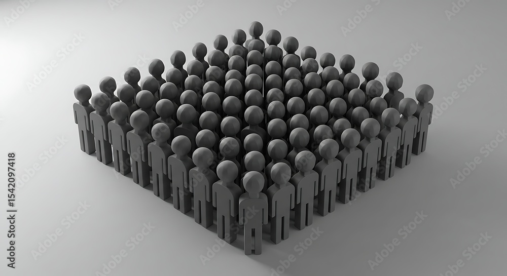 Fototapeta premium Crowd of Gray Human Figures Representing a Group Standing Together
