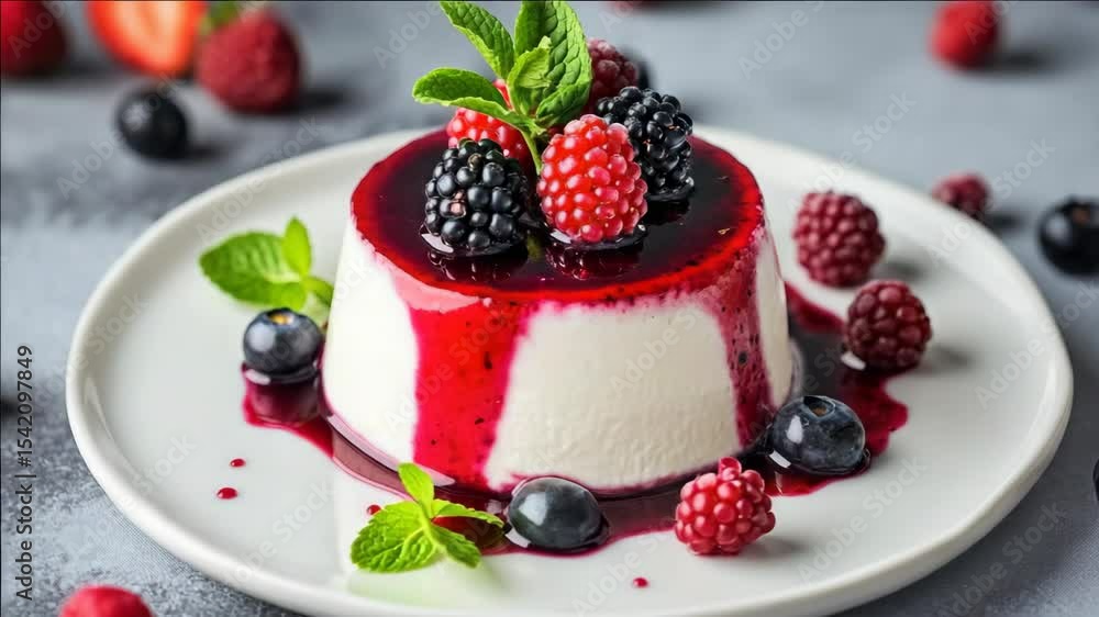 Frosted dessert dish with fruit garnish Frosted dessert dish with fruit garnish