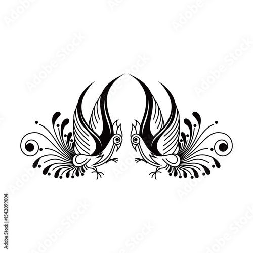 Tribal Khmer Bird Tattoo vector illustration image.  Traditional Sak Yant Bird tattoo. Bird Tattoo vector illustration