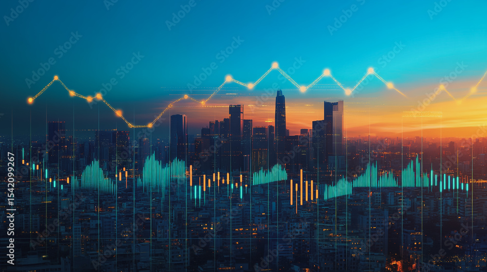 Naklejka premium Professional business team working on a project together in the office Using innovation economic growth charts and network connections to accompany the data. in analyzing future trends