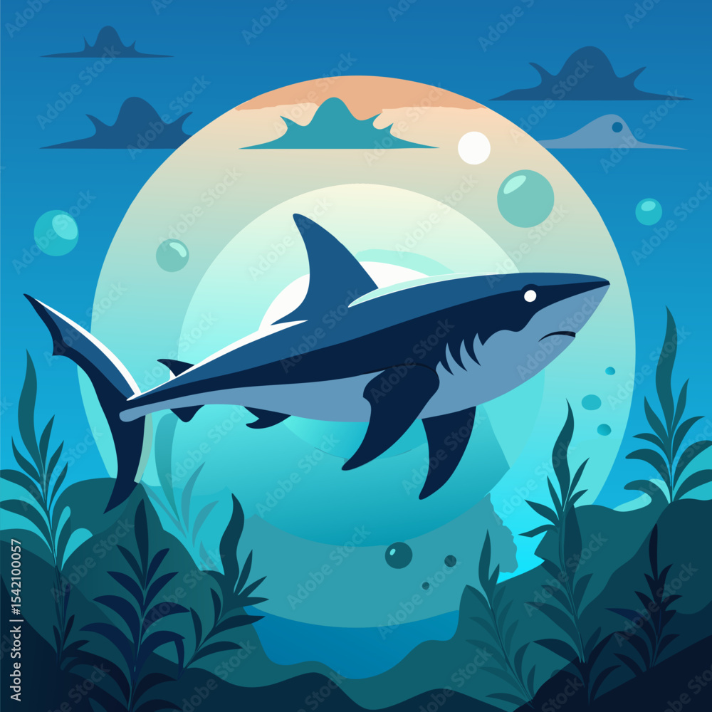 Fototapeta premium Shark Silhouette in the Ocean – Powerful Marine Wildlife Illustration 