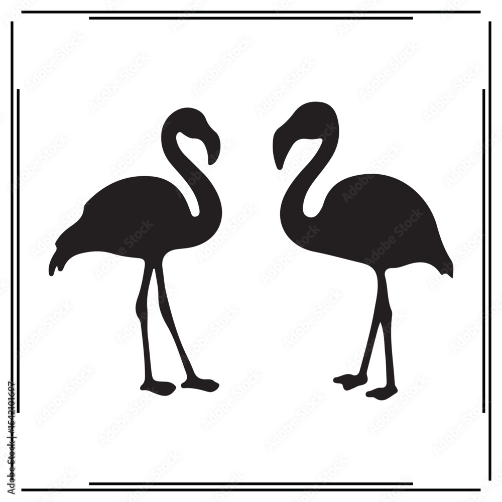 Obraz premium Flamingo Silhouette Vector – Black Tropical Bird Clipart, Exotic Animal Icon, Minimalist Wildlife Illustration, Decorative Design for Logos, Prints, or T-Shirts