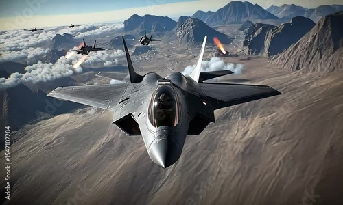 F-22 Raptor Stealth Fighter Jets in Aerial Combat Simulation