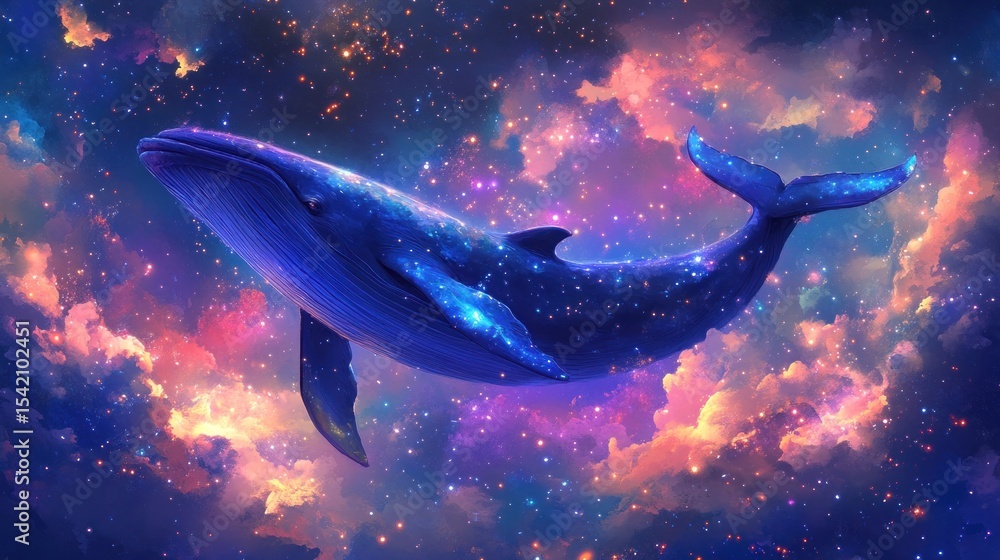 Fototapeta premium Cosmic Whale's Journey Through Dreamy Starry Sky Wonders