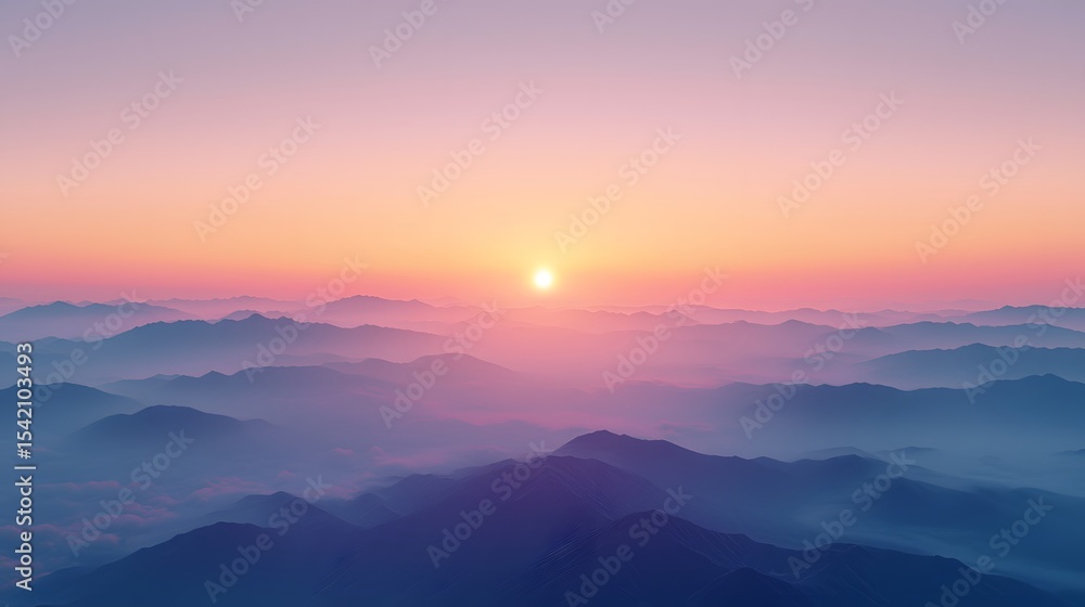 Panoramic sunrise from a mountain peak in Korea Panoramic sunrise from a mountain peak in Korea