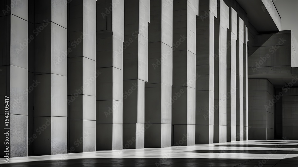 Naklejka premium Monochromatic architectural columns with shadows and light play
