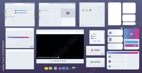 Modern interface for PC. Set of templates for interface and messenger window design