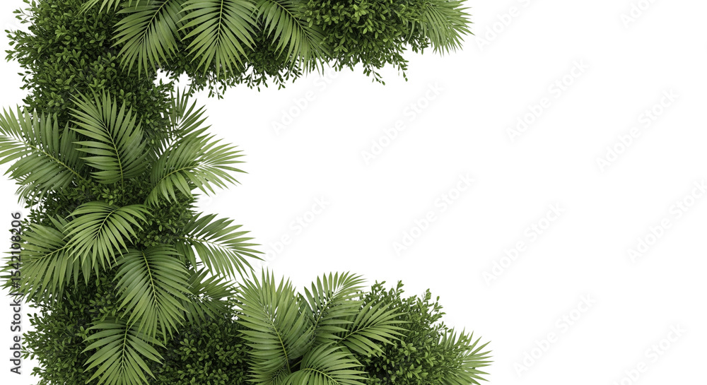 Obraz premium Realistic palm leaves shrubs corner on transparent backgrounds 3d rendering png