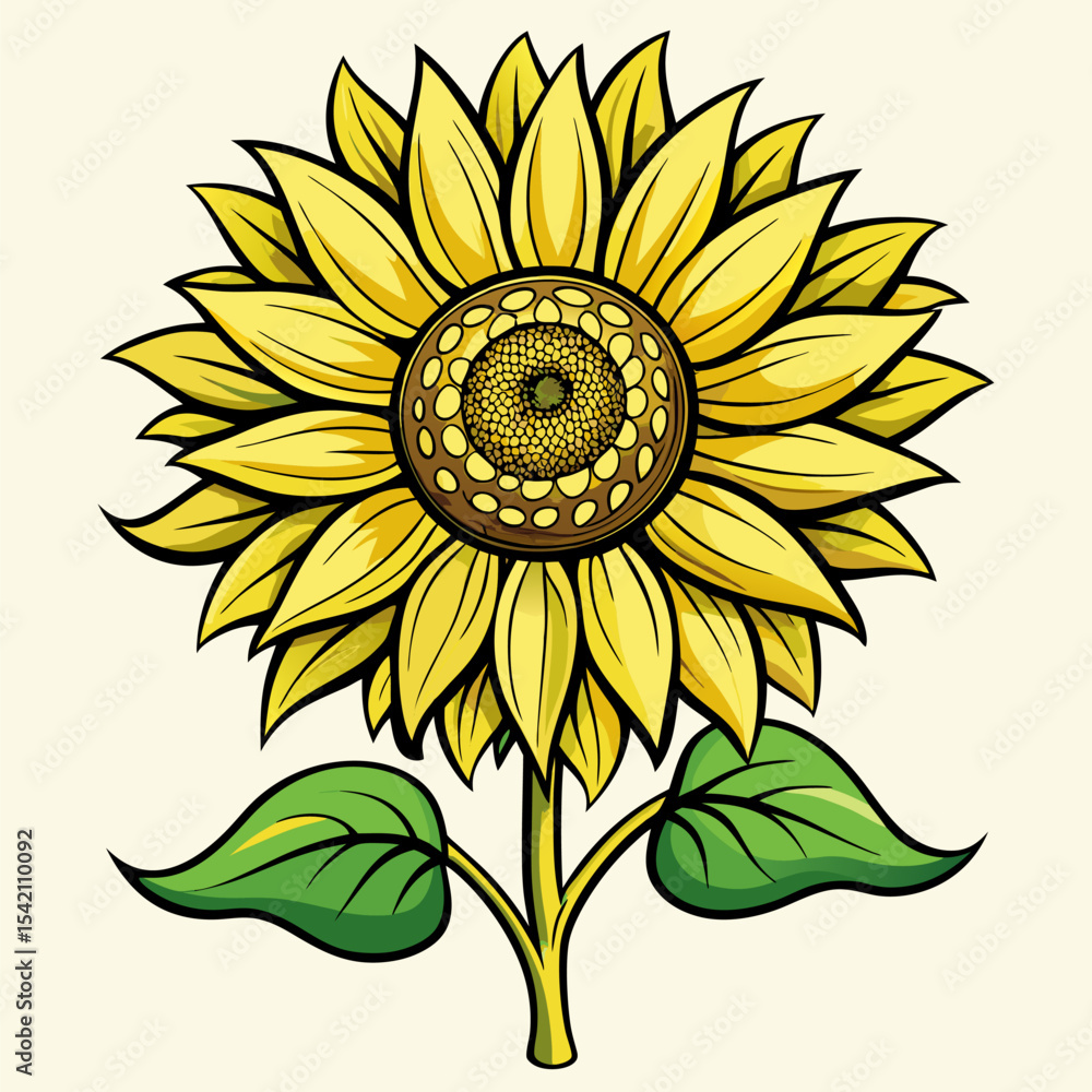 Fototapeta premium Sunflower with Detailed Petals – Vibrant Floral Illustration with Realistic Design