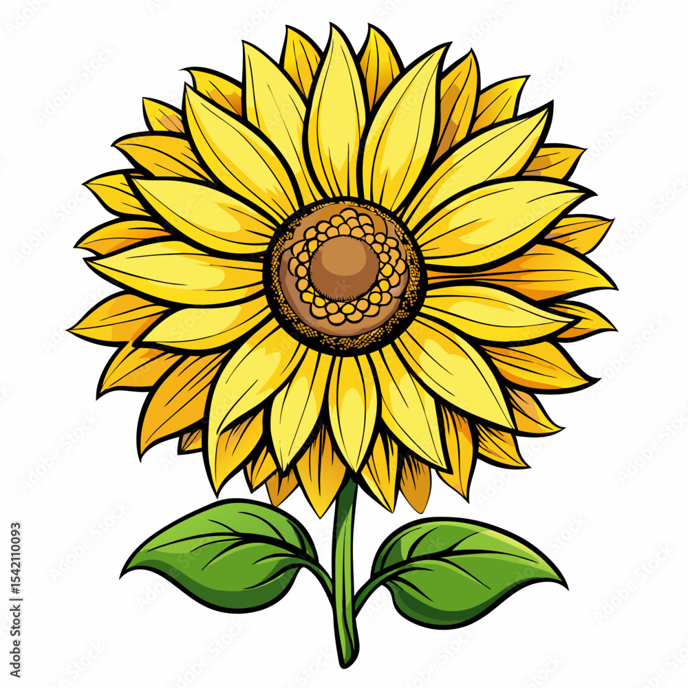 Fototapeta premium Sunflower with Detailed Petals – Vibrant Floral Illustration with Realistic Design