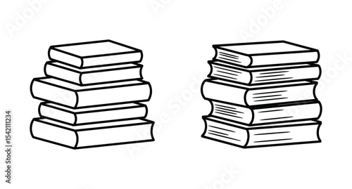 Stacks of Books Outline Icon Set - Education and Knowledge Vector Graphic

