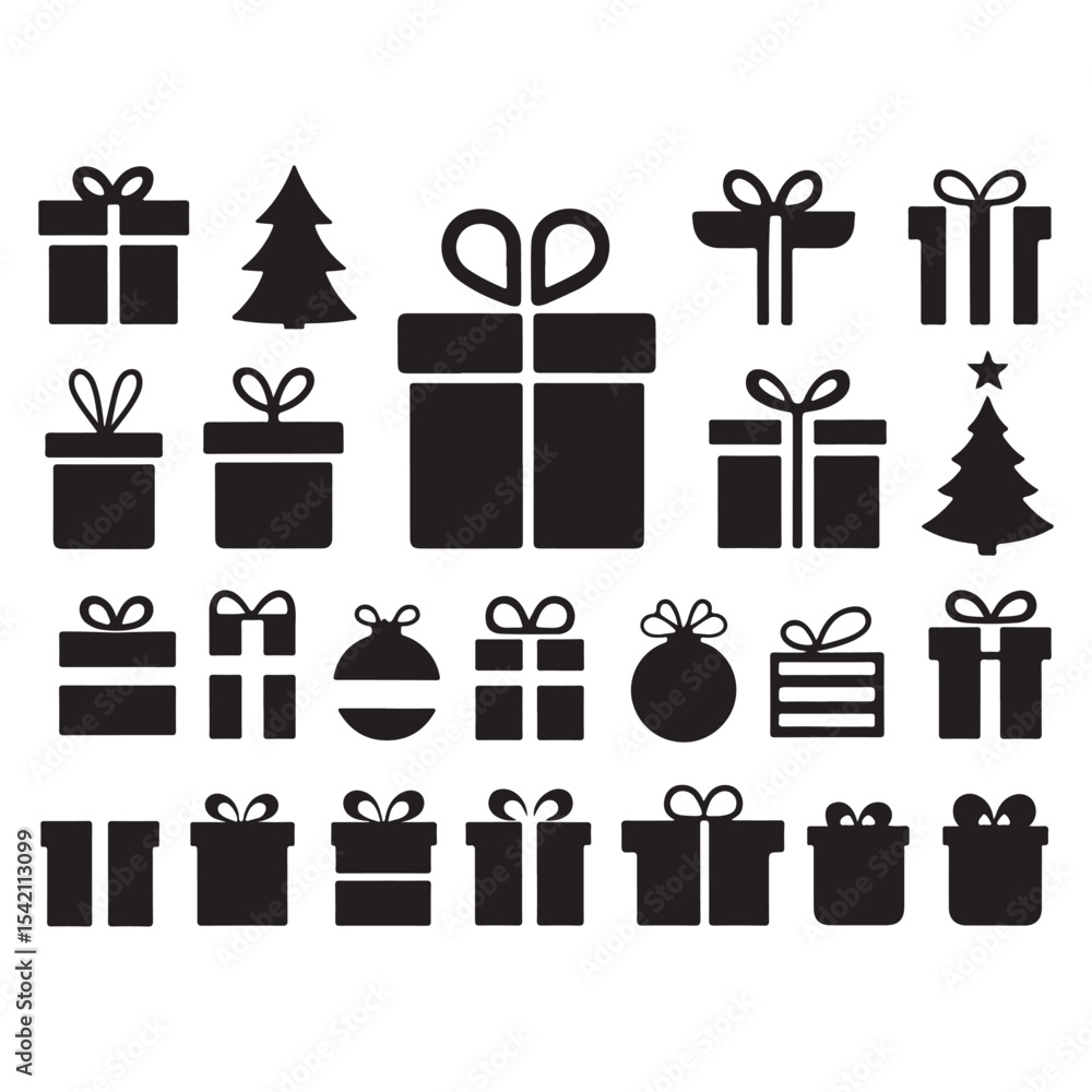Naklejka premium Black Gift Icon Set for Holidays and Events