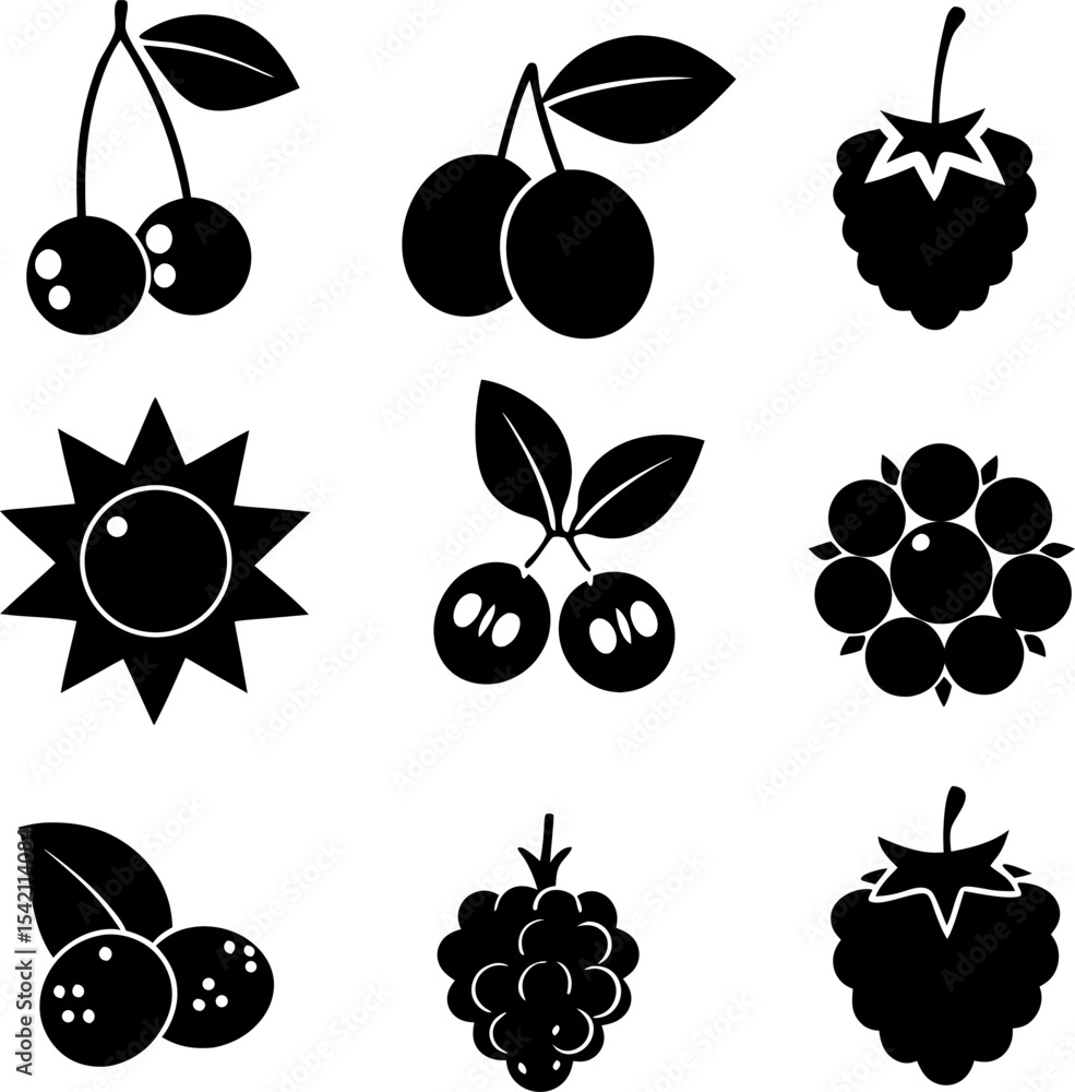fruits and berries set black silhouettes isolated.eps fruits and berries set black silhouettes isolated.eps