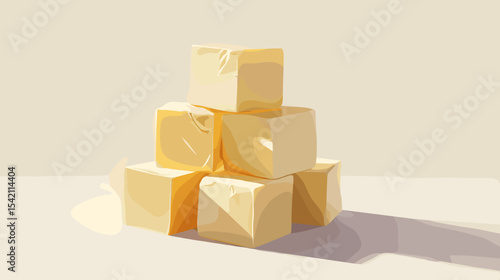 Cubes of butter stacked on light background with soft shadows Nutrition and diets