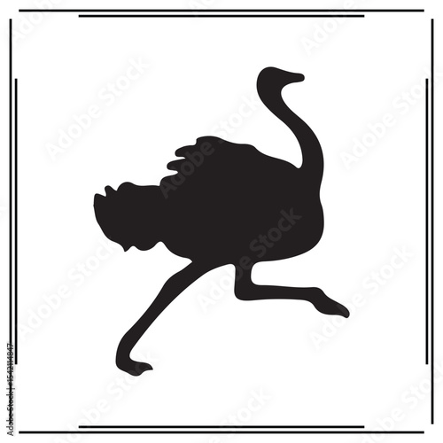 Ostrich Silhouette Icon – Black Running Bird Shape on White Background for Wildlife, Nature, Animal Graphic Design – Minimal Vector Symbol for Safari, Africa, Motion Themes

