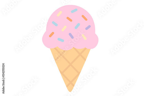 Pink ice cream cone with colorful sprinkles on a plain background captured in a minimalistic style