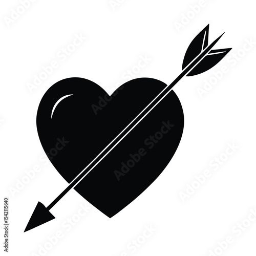 Arrow shooting swiftly through a heart to represent love and passion concept silhouette