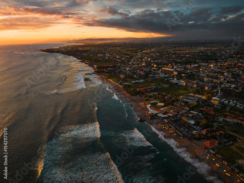 Aerial viev from Canggu, Sunset in Bali