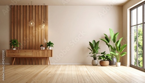 Creating a calming indoor oasis with plants and natural wood decor modern living room interior design bright environment relaxed viewpoint