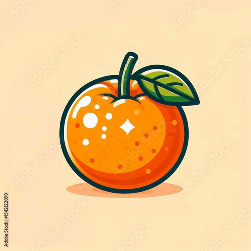 Cartoon orange illustration with a vibrant leaf and stem