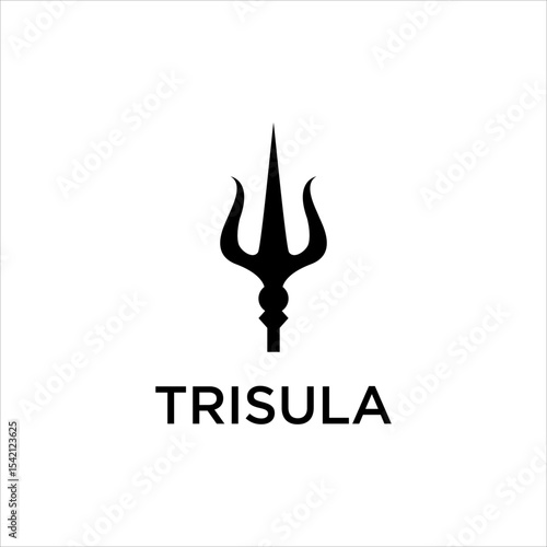Trident Logo Design with Mythological Shiva Symbol and Geometric Emblem for Spartan Warrior Shield Identity or Vintage Trisula Poseidon Concept in Modern Vector Style