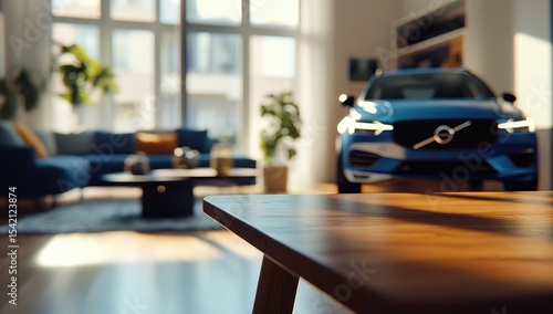 Wallpaper Mural Sunny living room interior with a blue car Torontodigital.ca