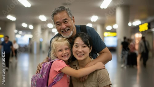 Airport Reunion Multicultural Family Embrace at Airport
