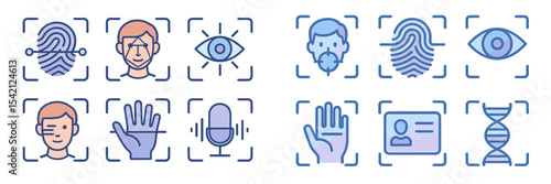 Various biometric recognition icons depicting different identification methods and features for security and authentication
