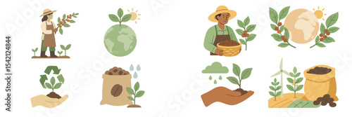 Illustration of sustainable agriculture practices and eco-friendly farming techniques promoting environmental awareness