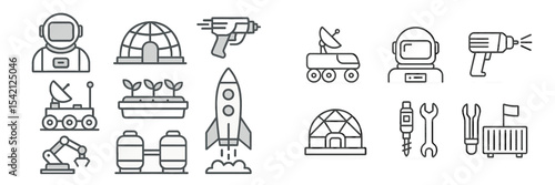 Illustrations of space exploration concepts featuring astronauts, rockets, and futuristic technology in a creative design layout