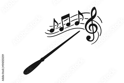 Magic wand creating music notes in a whimsical design for an artistic context