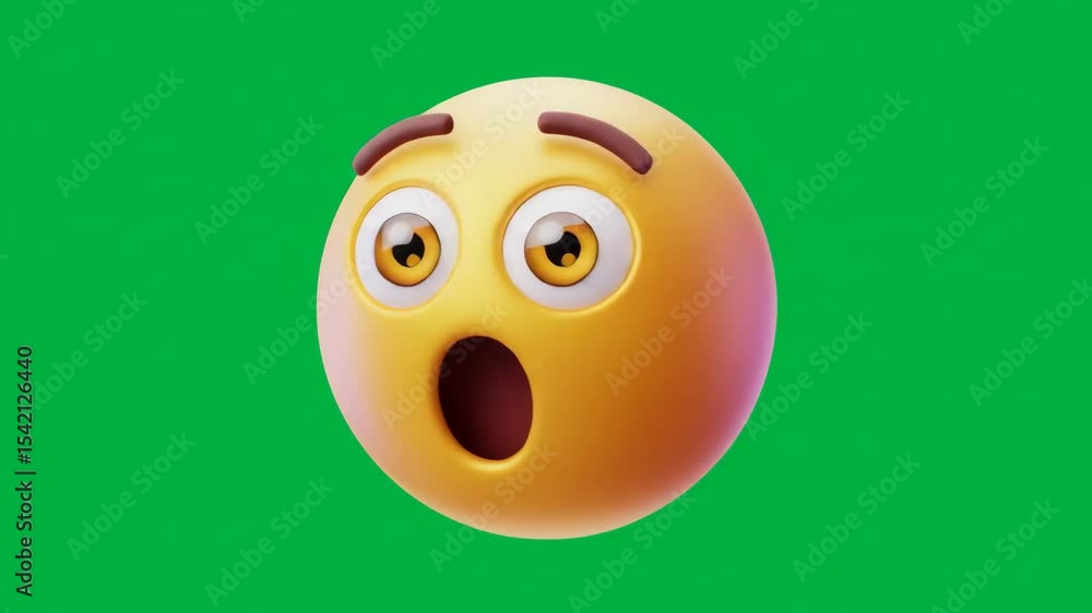 Animated digital emoticon expressing surprise against solid green background