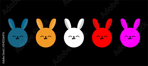 Pastel Coloured Plush Bunnies Arranged in a Row Against a Black background.