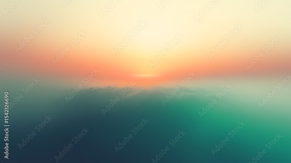 Fototapeta premium Ethereal sunrise over misty clouds, tranquil landscape with soft pastel colors and serene atmosphere