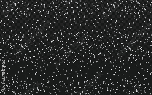 A delicate cascade of falling white and silver confetti dots, creating a festive, celebratory, and shimmering overlay effect against a transparent background.