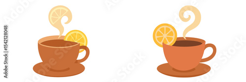 Warm cups of tea with lemon slices steaming on a cozy table setting during a chilly afternoon